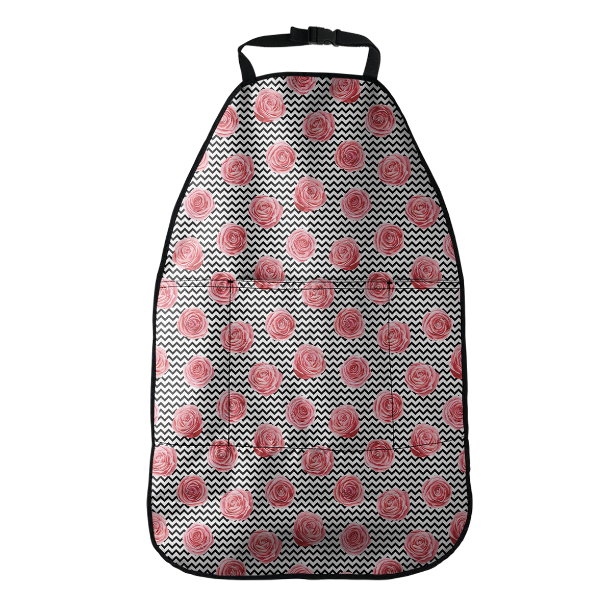 Pink Rose Zigzag Pattern Print Car Seat Organizers