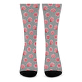 Pink Rose Zigzag Pattern Print Crew Socks