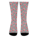 Pink Rose Zigzag Pattern Print Crew Socks