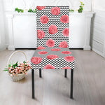 Pink Rose Zigzag Pattern Print Dining Chair Slipcover