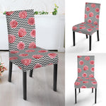 Pink Rose Zigzag Pattern Print Dining Chair Slipcover