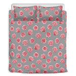 Pink Rose Zigzag Pattern Print Duvet Cover Bedding Set