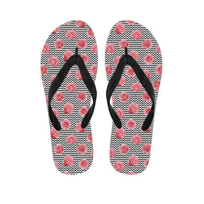 Pink Rose Zigzag Pattern Print Flip Flops