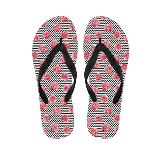 Pink Rose Zigzag Pattern Print Flip Flops