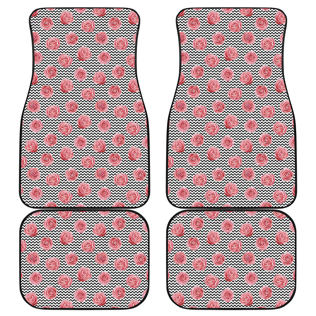 Pink Rose Zigzag Pattern Print Front and Back Car Floor Mats