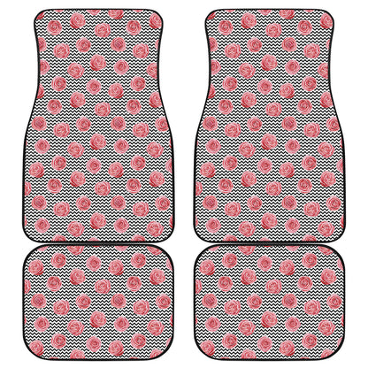 Pink Rose Zigzag Pattern Print Front and Back Car Floor Mats