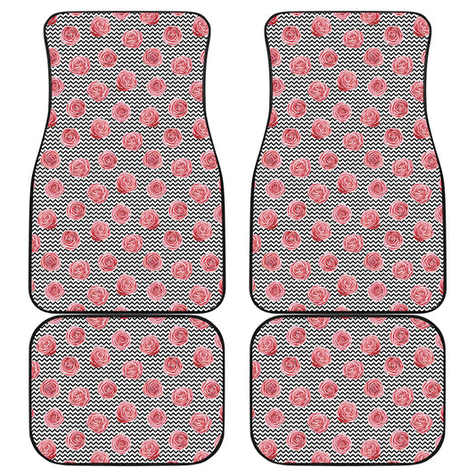 Pink Rose Zigzag Pattern Print Front and Back Car Floor Mats