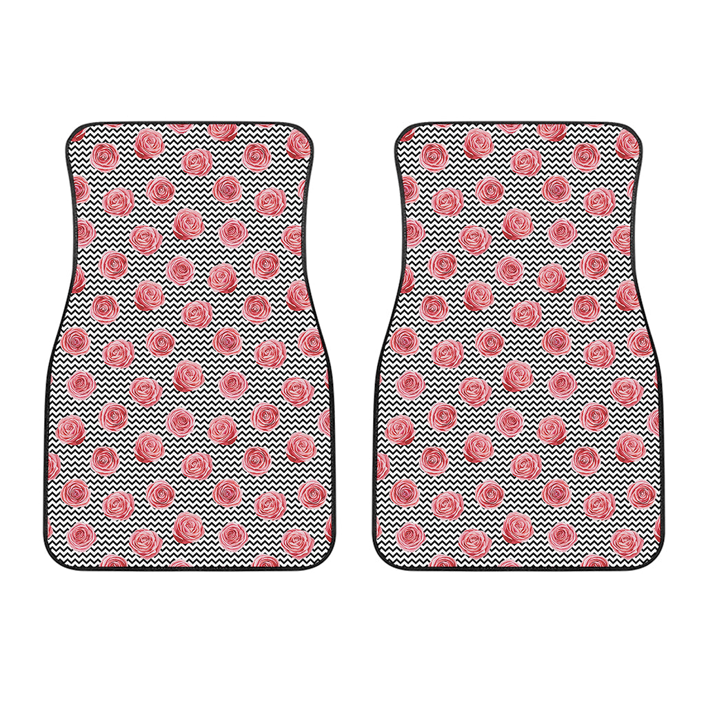Pink Rose Zigzag Pattern Print Front Car Floor Mats