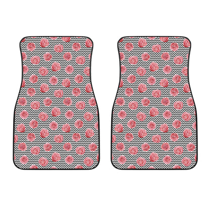 Pink Rose Zigzag Pattern Print Front Car Floor Mats