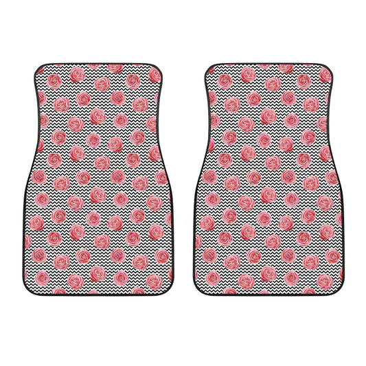 Pink Rose Zigzag Pattern Print Front Car Floor Mats