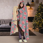 Pink Rose Zigzag Pattern Print Hooded Blanket