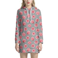 Pink Rose Zigzag Pattern Print Pullover Hoodie Dress