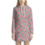 Pink Rose Zigzag Pattern Print Hoodie Dress