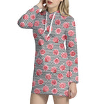 Pink Rose Zigzag Pattern Print Hoodie Dress