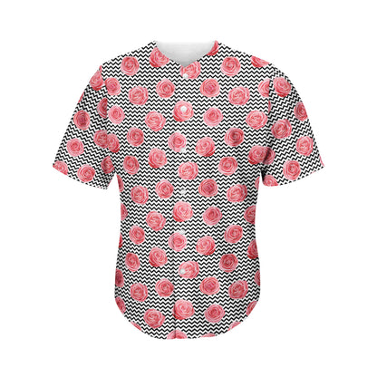 Pink Rose Zigzag Pattern Print Men's Baseball Jersey