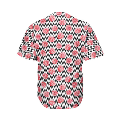 Pink Rose Zigzag Pattern Print Men's Baseball Jersey