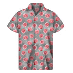 Pink Rose Zigzag Pattern Print Men's Short Sleeve Shirt