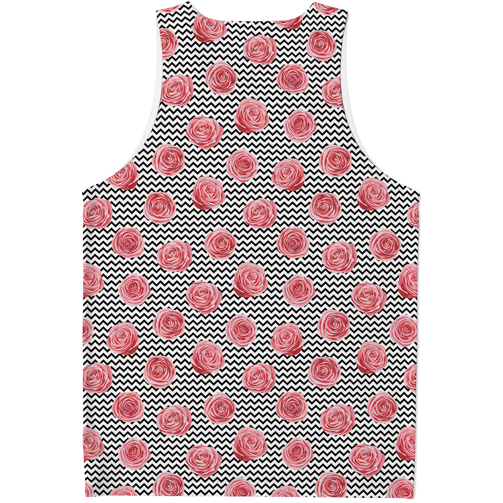 Pink Rose Zigzag Pattern Print Men's Tank Top