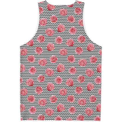 Pink Rose Zigzag Pattern Print Men's Tank Top
