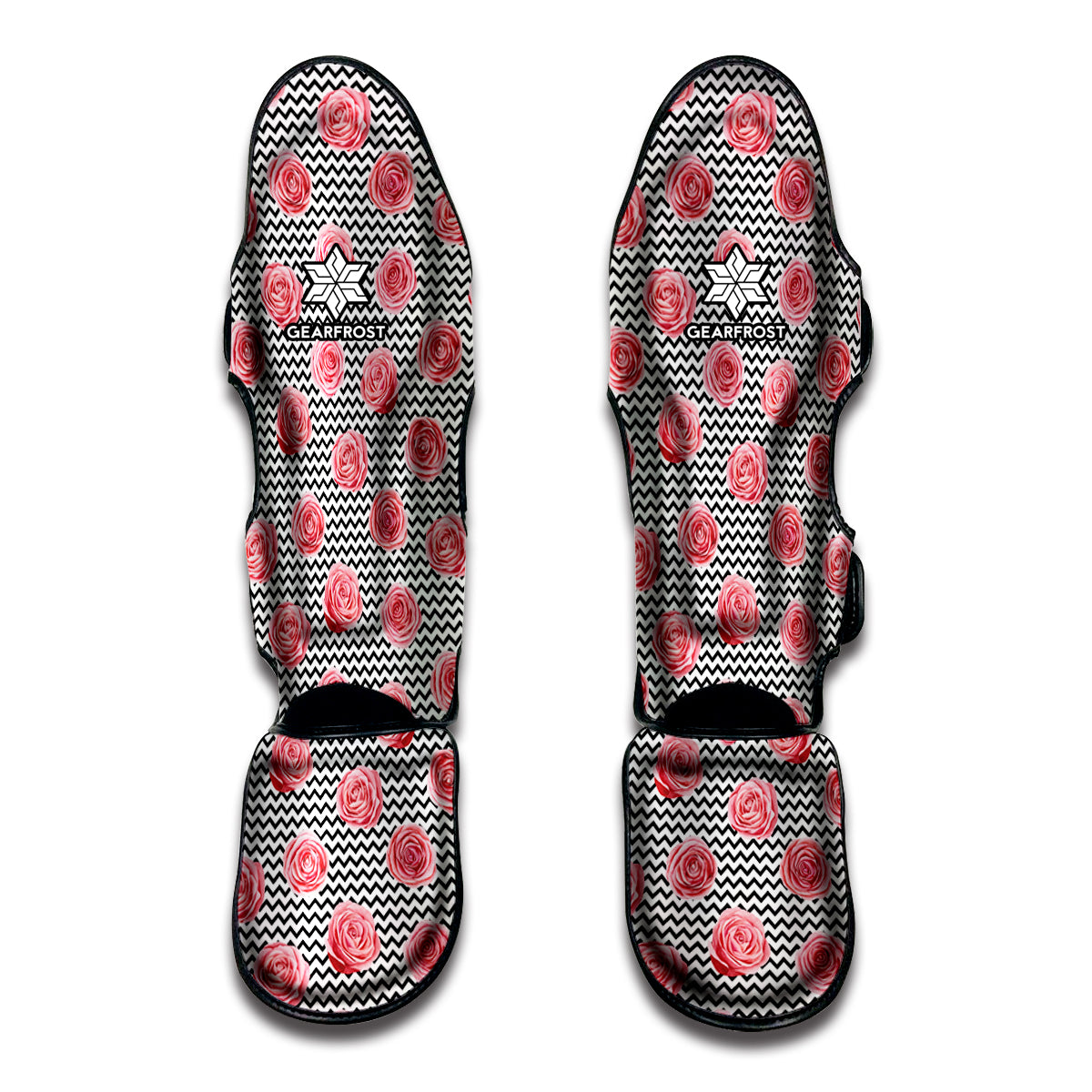 Pink Rose Zigzag Pattern Print Muay Thai Shin Guard