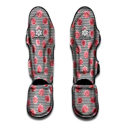 Pink Rose Zigzag Pattern Print Muay Thai Shin Guard