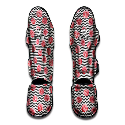 Pink Rose Zigzag Pattern Print Muay Thai Shin Guard