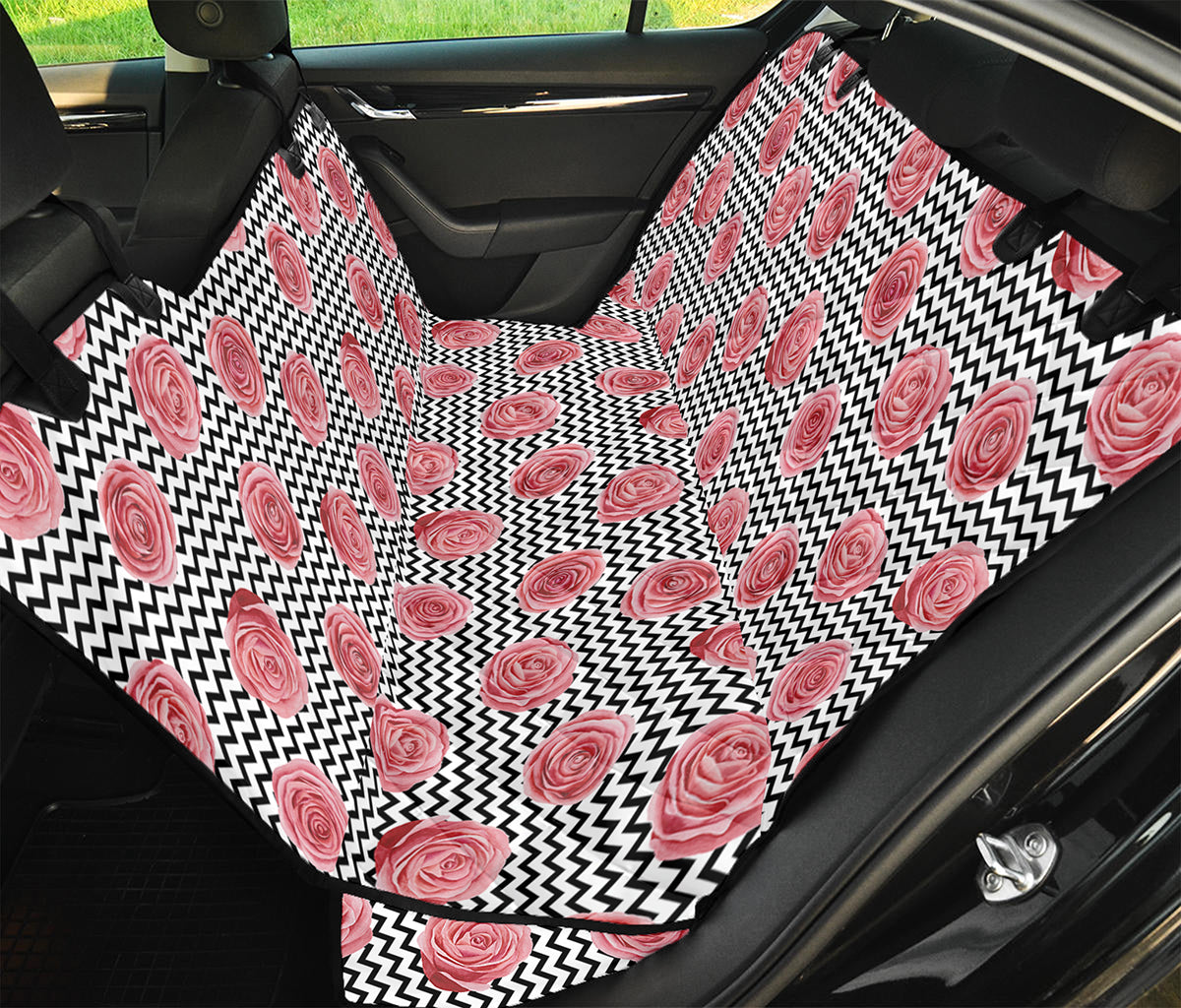 Pink Rose Zigzag Pattern Print Pet Car Back Seat Cover