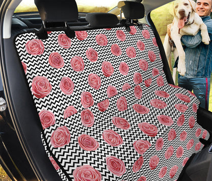 Pink Rose Zigzag Pattern Print Pet Car Back Seat Cover