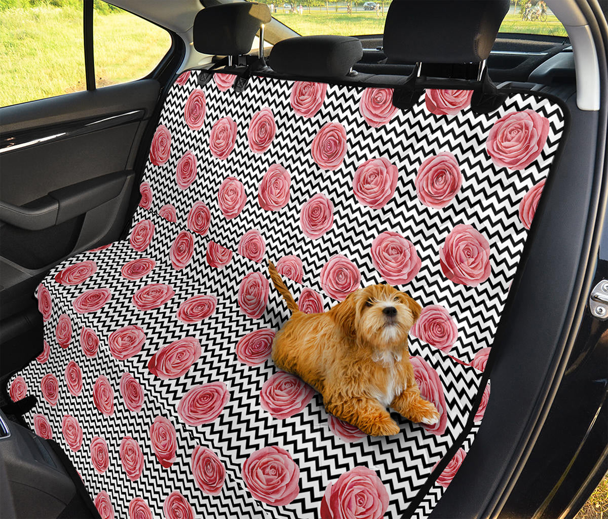 Pink Rose Zigzag Pattern Print Pet Car Back Seat Cover