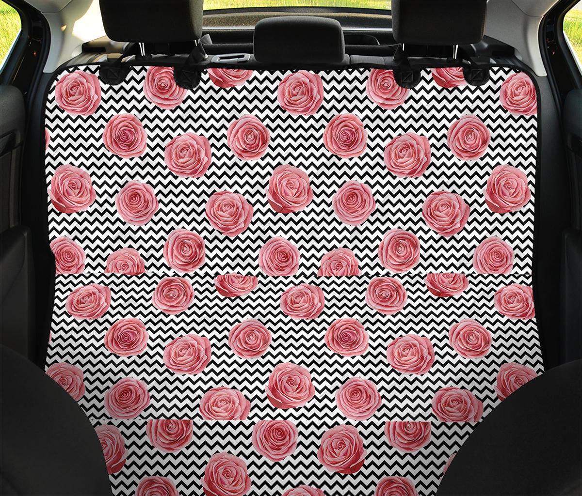 Pink Rose Zigzag Pattern Print Pet Car Back Seat Cover