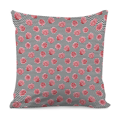 Pink Rose Zigzag Pattern Print Pillow Cover
