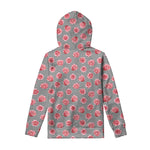 Pink Rose Zigzag Pattern Print Pullover Hoodie