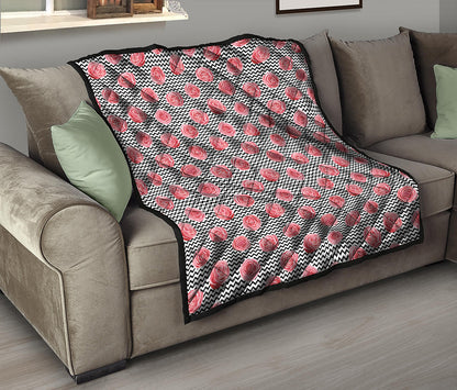 Pink Rose Zigzag Pattern Print Quilt