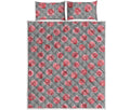 Pink Rose Zigzag Pattern Print Quilt Bed Set