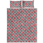 Pink Rose Zigzag Pattern Print Quilt Bed Set
