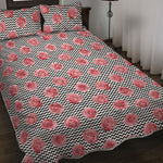 Pink Rose Zigzag Pattern Print Quilt Bed Set