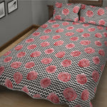 Pink Rose Zigzag Pattern Print Quilt Bed Set