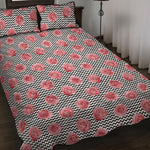 Pink Rose Zigzag Pattern Print Quilt Bed Set