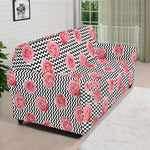Pink Rose Zigzag Pattern Print Sofa Cover