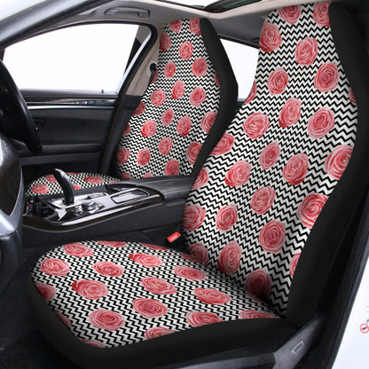 Pink Rose Zigzag Pattern Print Universal Fit Car Seat Covers