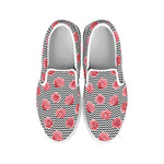 Pink Rose Zigzag Pattern Print White Slip On Shoes