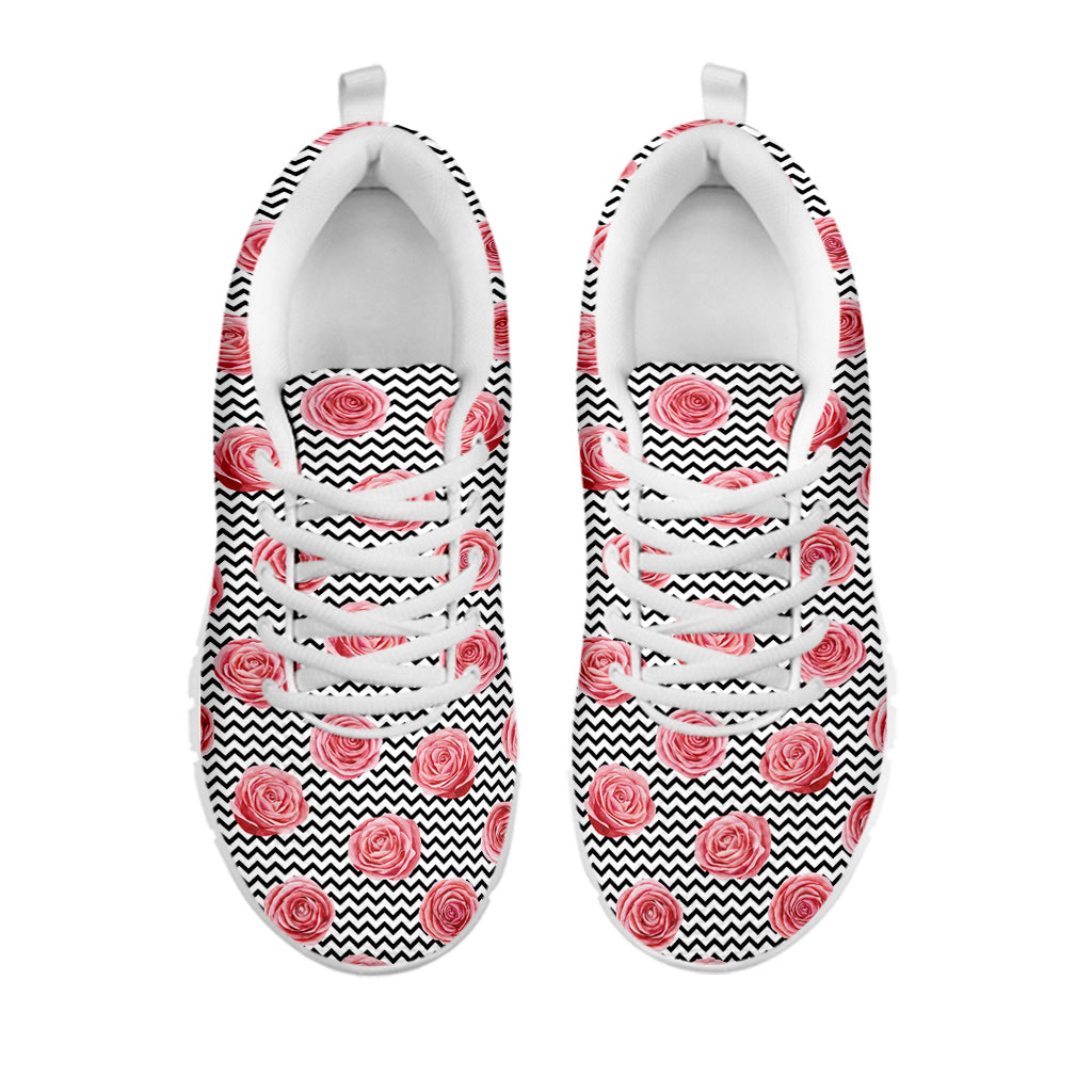 Pink Rose Zigzag Pattern Print White Sneakers