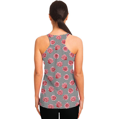 Pink Rose Zigzag Pattern Print Women's Racerback Tank Top