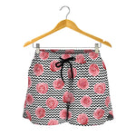 Pink Rose Zigzag Pattern Print Women's Shorts