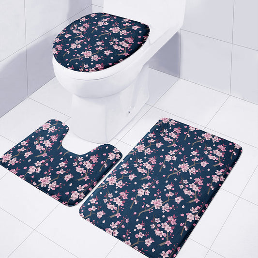 Pink Sakura Cherry Blossom Pattern Print 3 Piece Bath Mat Set