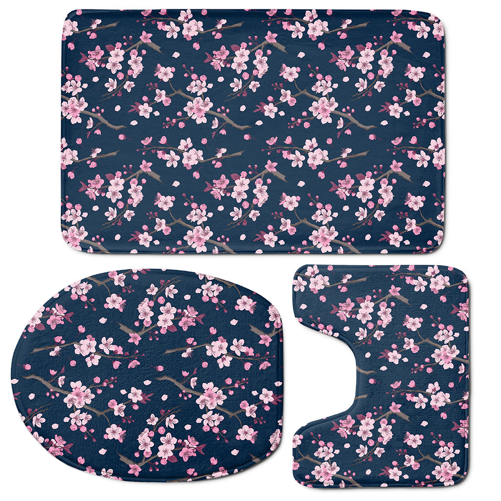 Pink Sakura Cherry Blossom Pattern Print 3 Piece Bath Mat Set