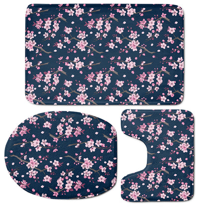 Pink Sakura Cherry Blossom Pattern Print 3 Piece Bath Mat Set