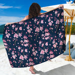 Pink Sakura Cherry Blossom Pattern Print Beach Sarong Wrap