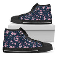 Pink Sakura Cherry Blossom Pattern Print Black High Top Sneakers
