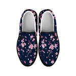 Pink Sakura Cherry Blossom Pattern Print Black Slip On Shoes